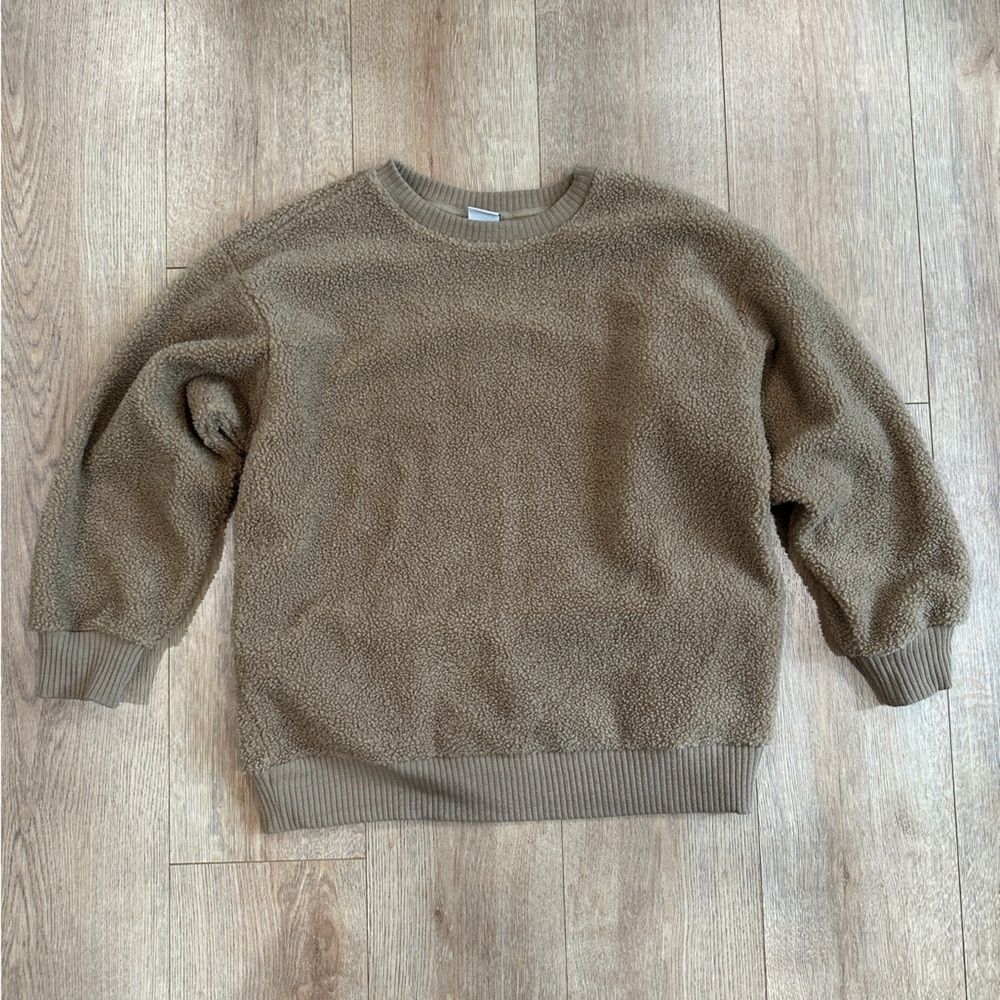 a new day Tan Sherpa Pullover Sweatshirt Medium Cozy Fleece